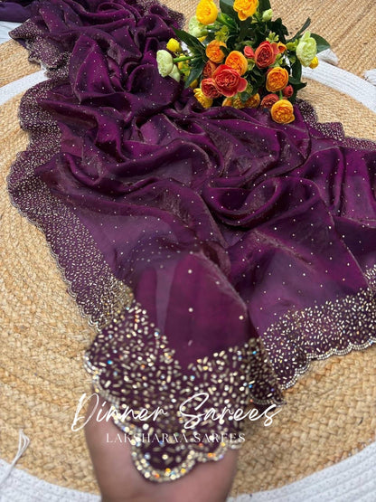 NAYLAA - Space dinner saree with stone border