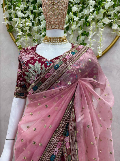 ELARA - Designer Organza Silk Saree with Stunning Border