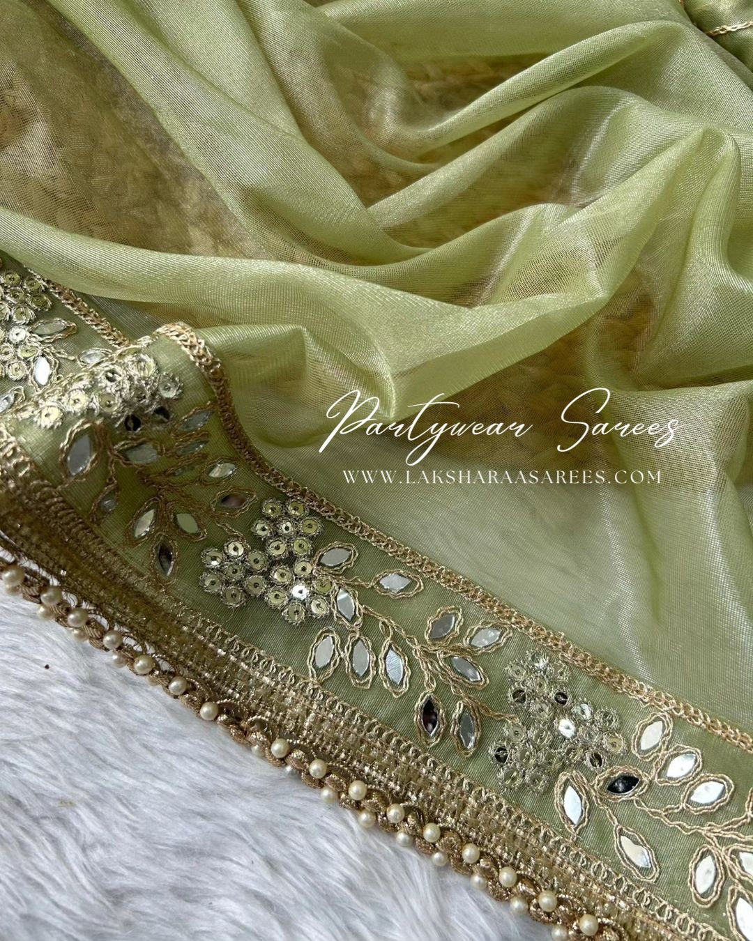 INDIRA - Shimmer Silk Saree with Grand Mirrorwork Border