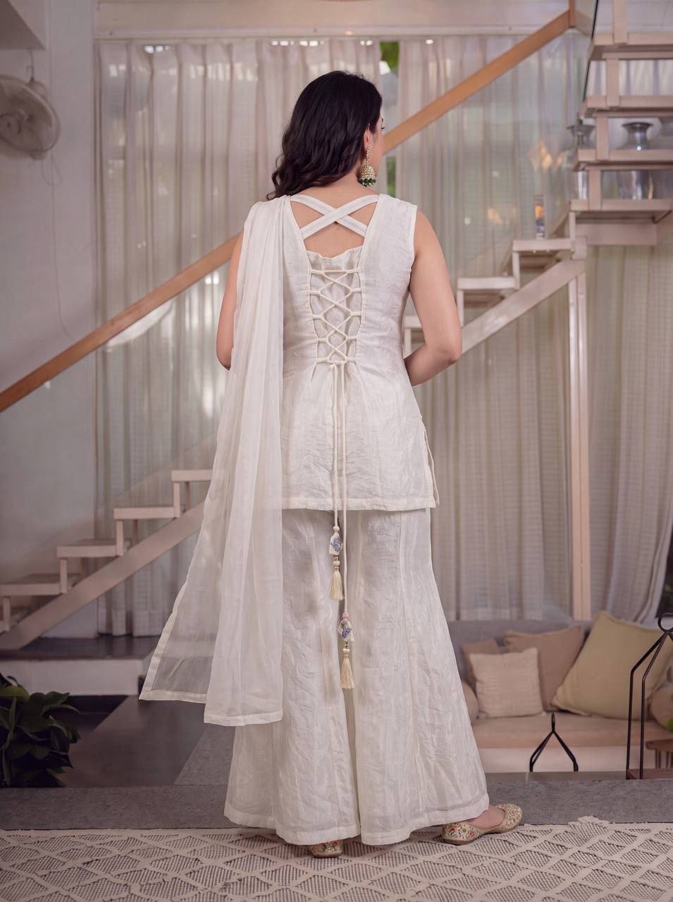 Laksharaa Sarees DILARA - Shimmer Sharara Suit Off-White Back View
