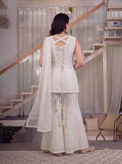 Laksharaa Sarees DILARA - Shimmer Sharara Suit Off-White Back View