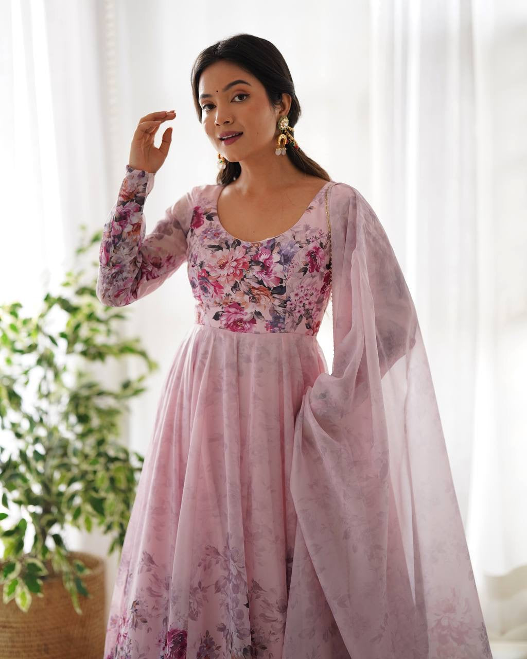 Pink Floral Anarkali Suit