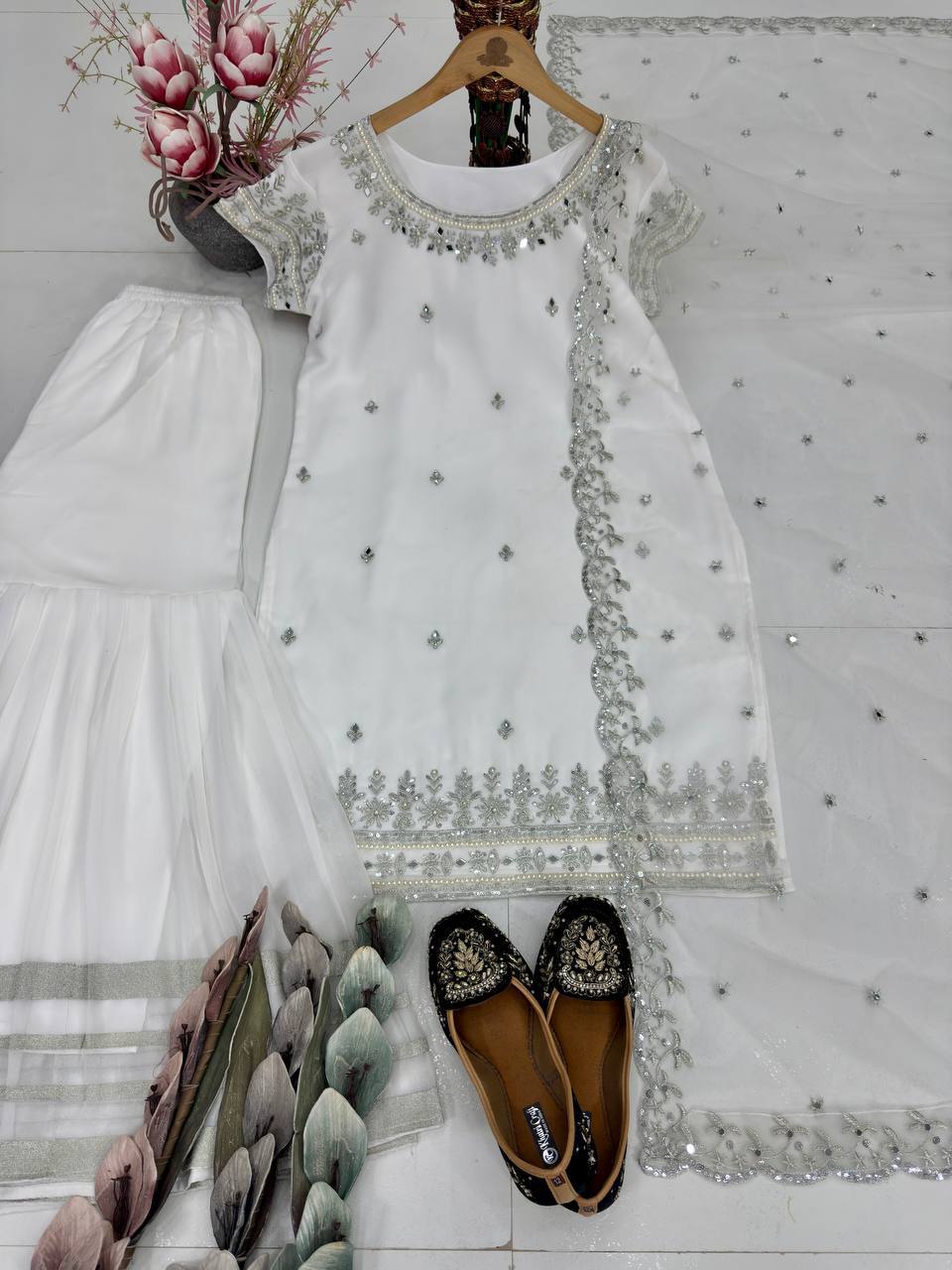 Laksharaa Sarees Premium Butter Silk Sharara White