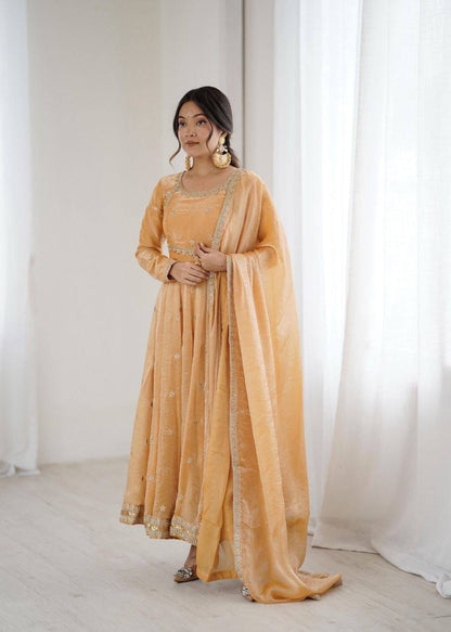 Laksharaa Sarees MIYAA — shimmer silk Anarkali suit Peach