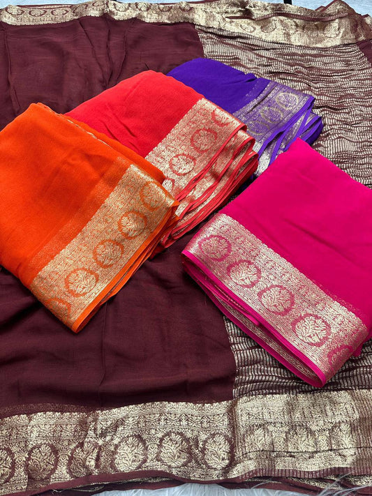 Laksharaa Sarees Trending Georgette Viscose Saree Orange