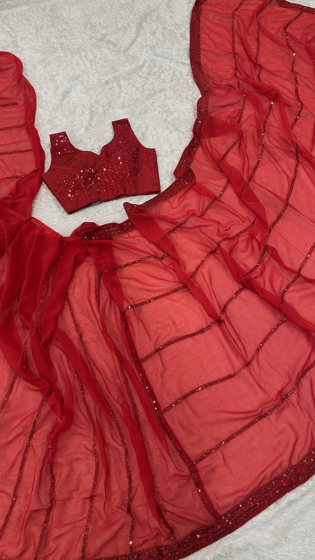 Laksharaa Sarees SELINA — Sequinned Georgette Dinner Saree Red