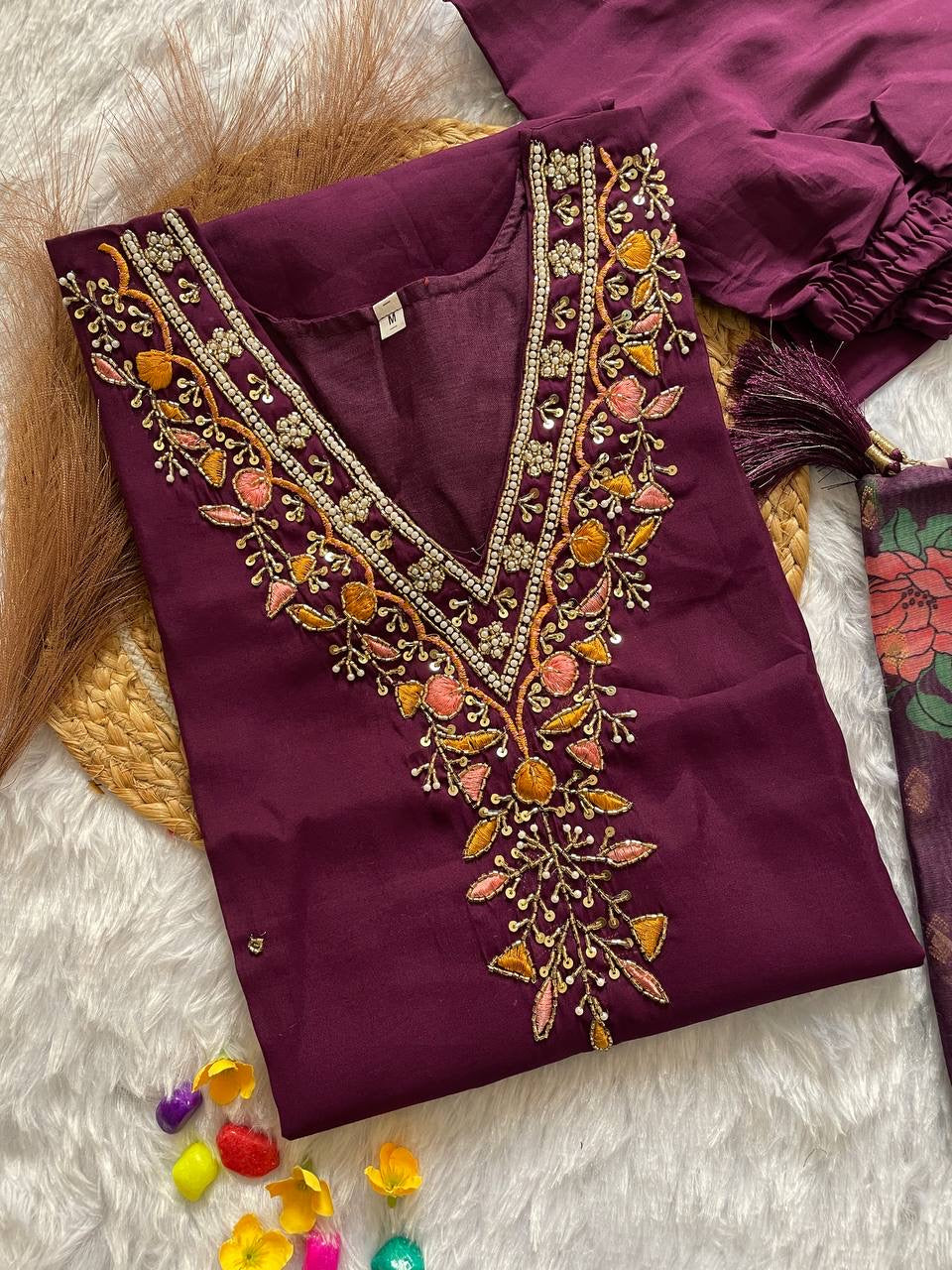 Purple Floral Kurti Set