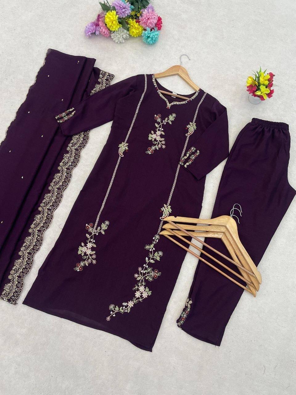 Laksharaa Sarees Kurti set Purple laid flat front view
