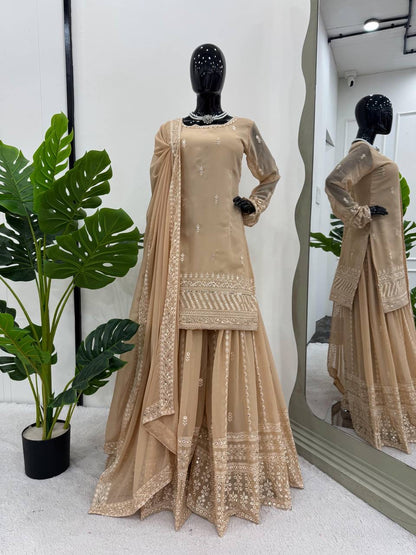 SOPHIA - Pastel Brown Sharara Suits