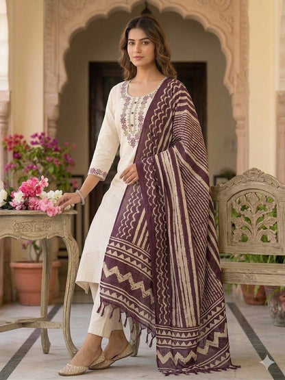 Laksharaa Sarees Kadhi Kurti Set Off-White Model Seated Side View