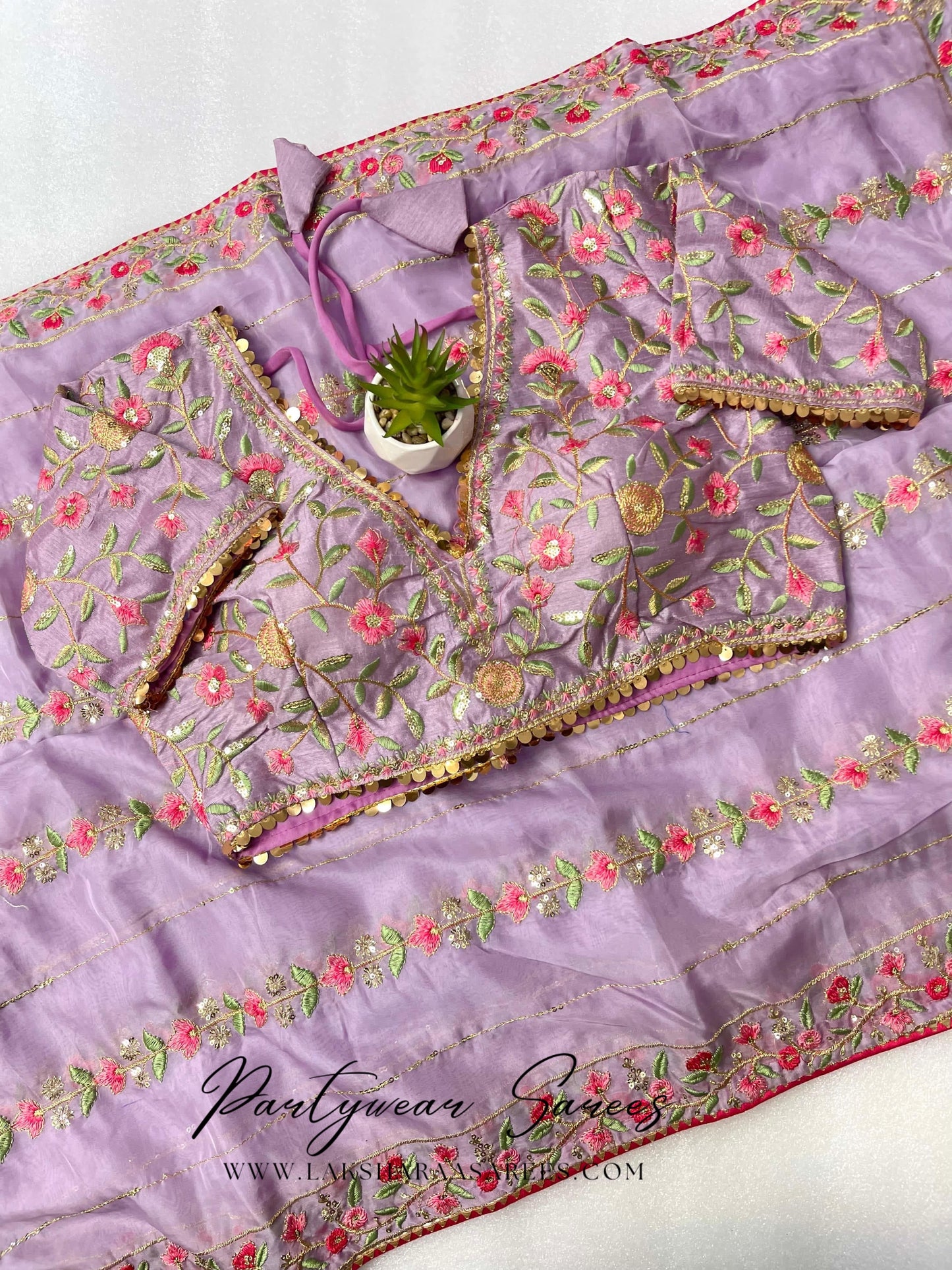 RANGOLI - Georgette Saree with floral embroidery work x readymade blouse