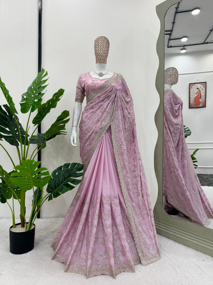 Baby Pink Designer Partywear Saree