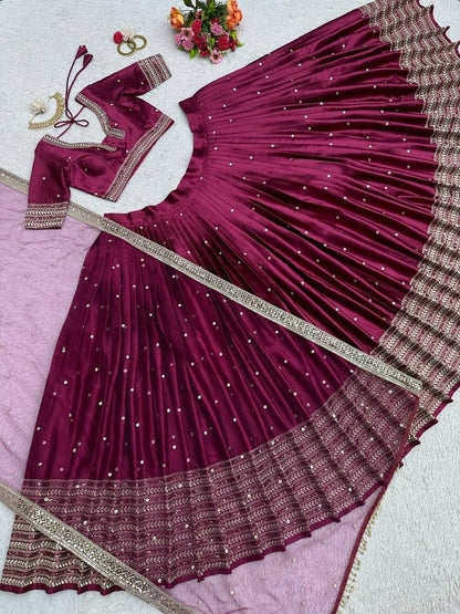 PREYA - Stunning Wine Purple Satin Georgette Lehenga