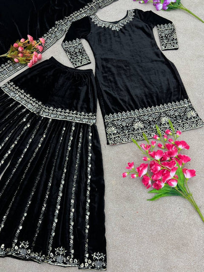 Nureen Black Velvet Sharara Suit