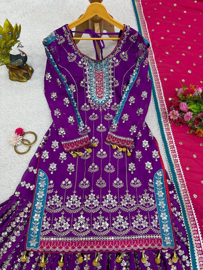 KAVLEEN — Purple Designer Sharara Suits