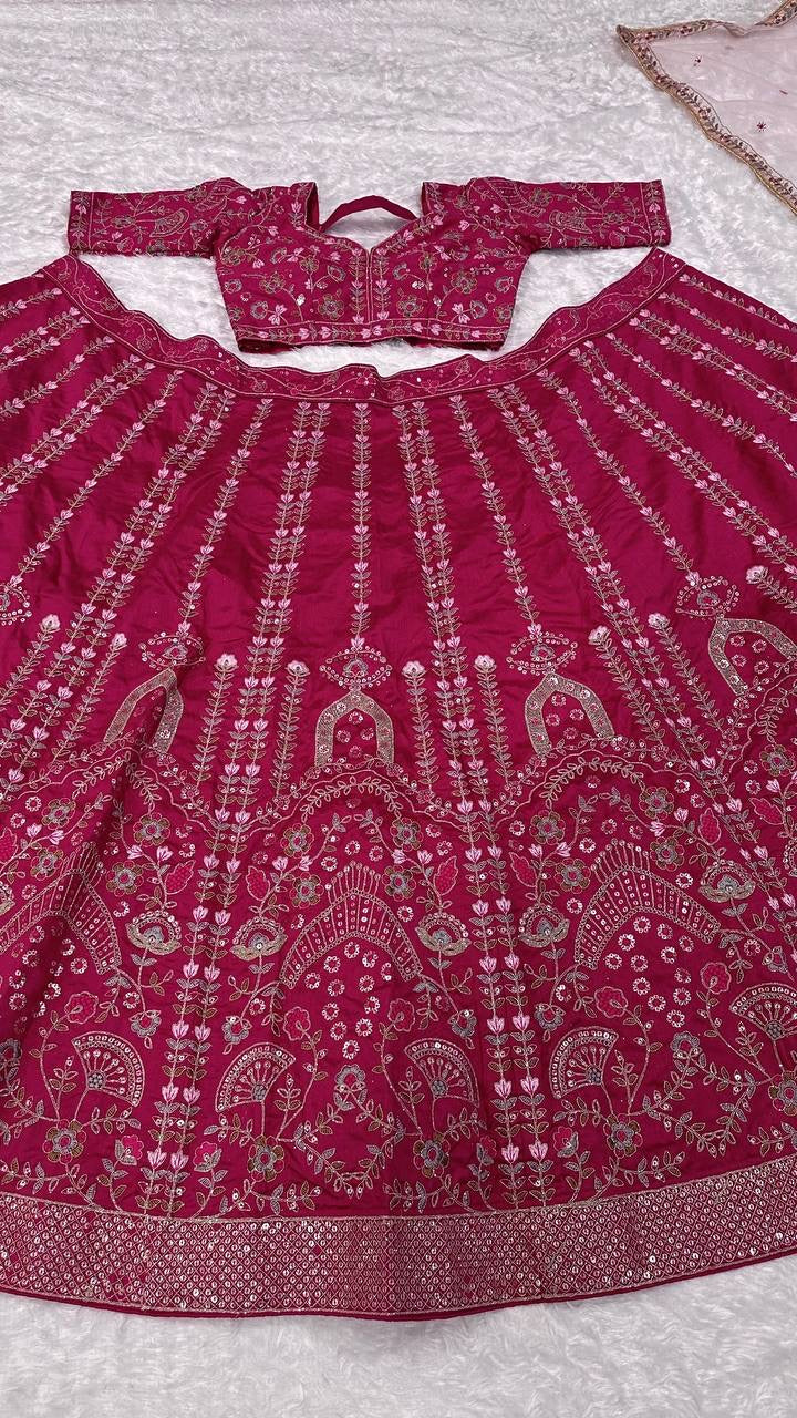 BHAVYA - Rani Pink Premium Floral Lehenga