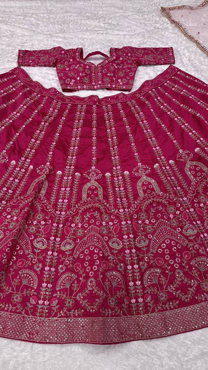 BHAVYA - Rani Pink Premium Floral Lehenga