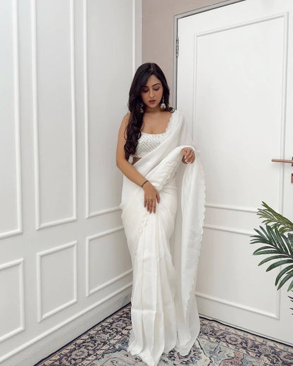 ANGEL - White Rangoli Silk Saree with Silver Sequin Blouse