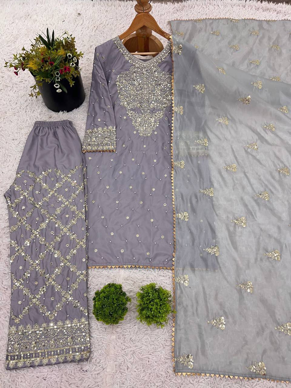 CHANDNI -Lilac French Crepe Premium Pallazo Suit