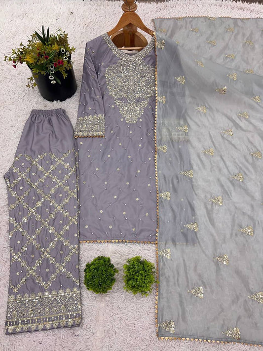 CHANDNI -Lilac French Crepe Premium Pallazo Suit