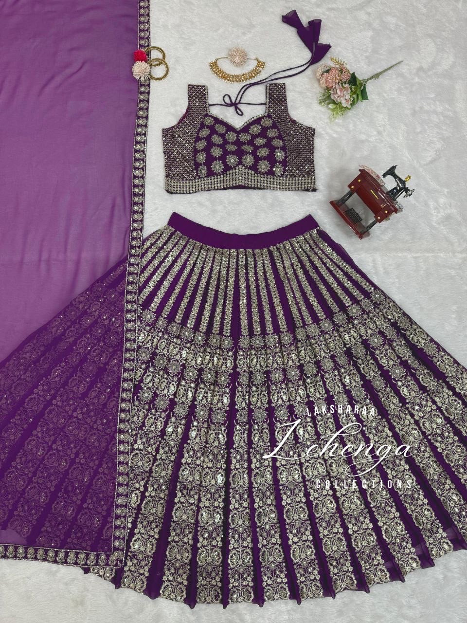 PENELOPE — Purple Georgette Embroidered Lehenga