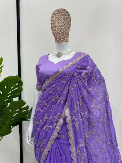 SAHANA - Premium Floral Embroidery Designer Saree