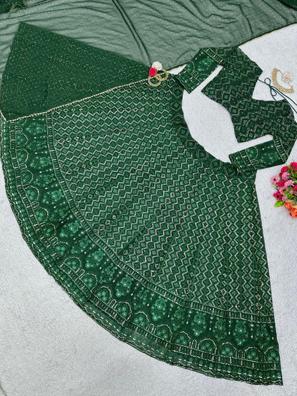 Dark Green Lucknowi Lehenga