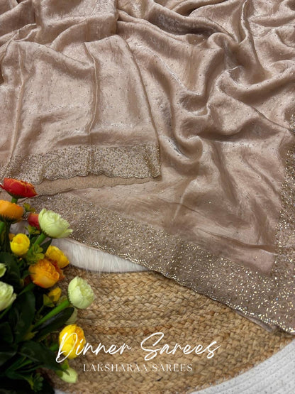 NAYLAA - Space dinner saree with stone border