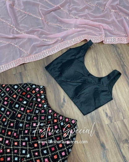 Black x Pink Crop Top Pallazo Suit at