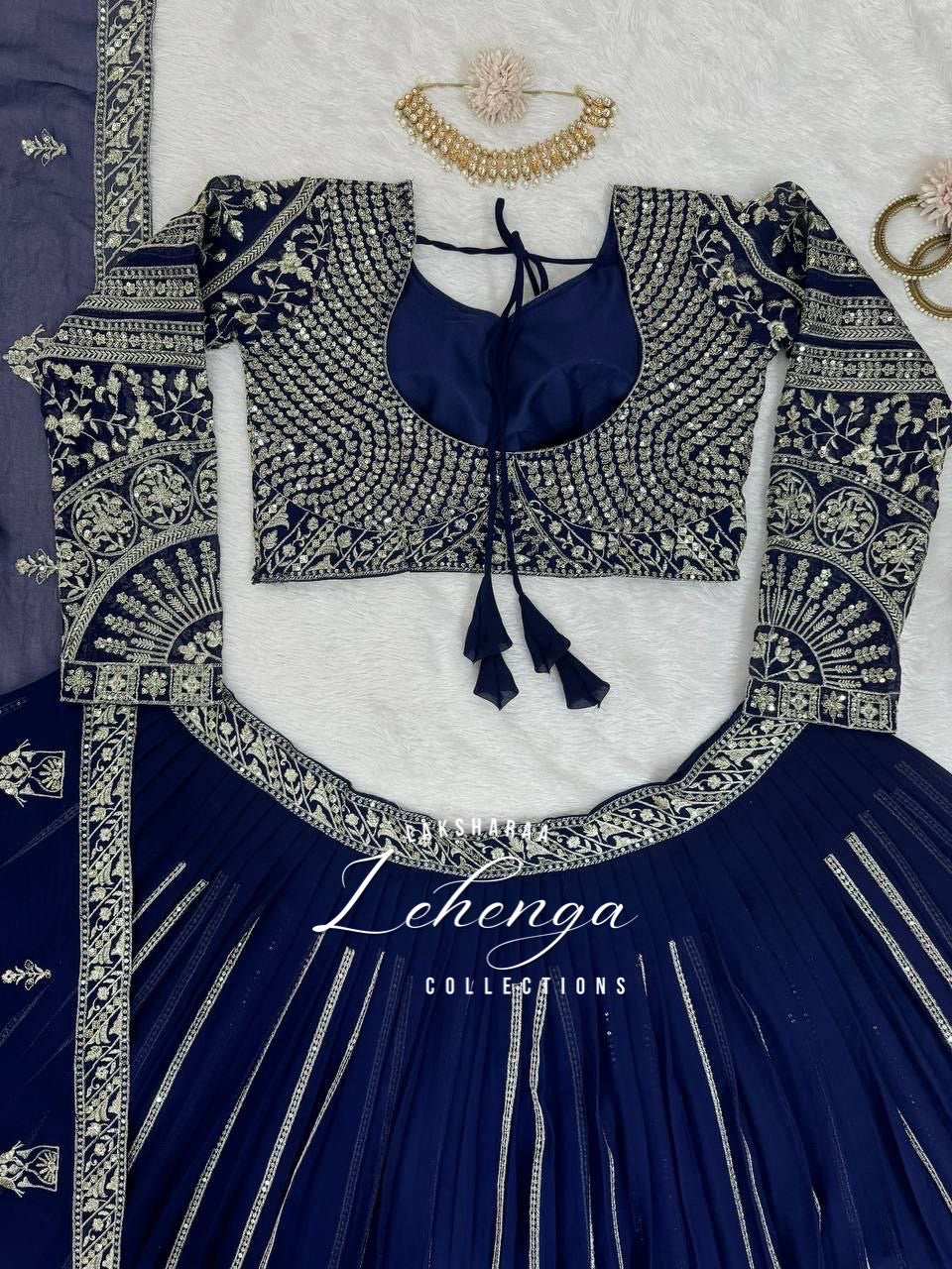 LEAA — Premium Blue Lehenga x Green Work Blouse