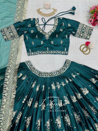 Thoolashi Bottle Green x Satin Lehenga