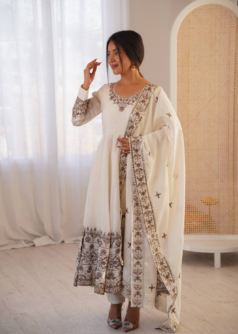 Laksharaa NAVIRA Roman Silk Anarkali Suit Off-White Standing Pose