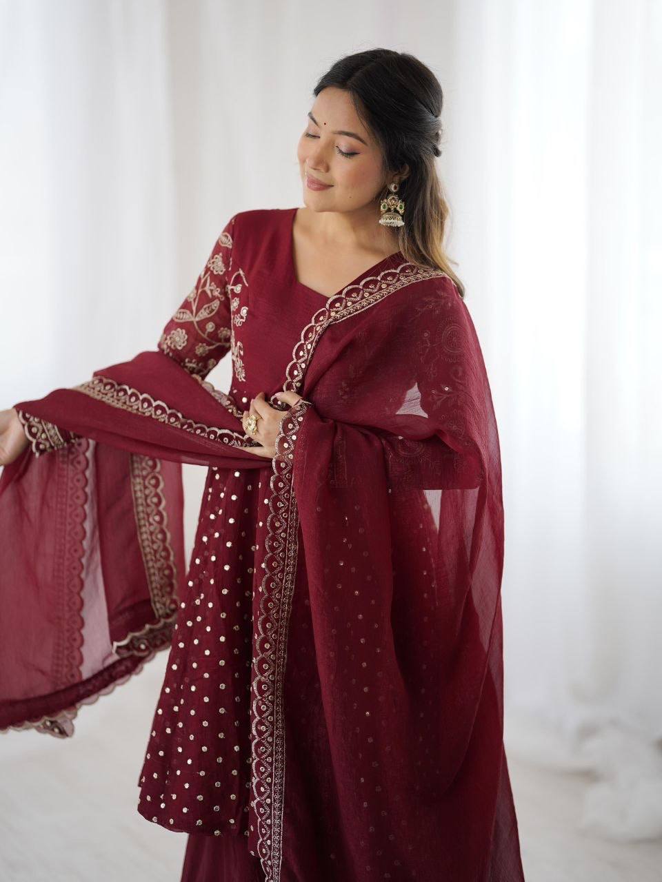 Laksharaa Sarees ZARINA Peplum crunchy suit Burgundy