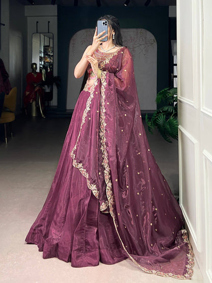 Laksharaa Sarees AVINA - Chanda Silk Lehenga Burgundy front view with dupatta