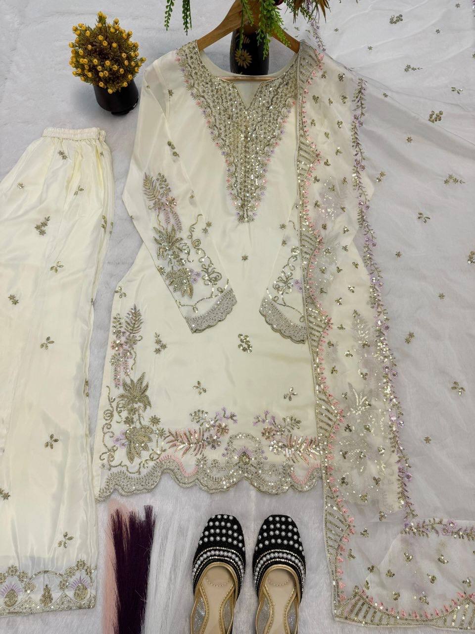 Laksharaa Sarees ARUSHI 2.0 Designer Suit Cream Full Set Display