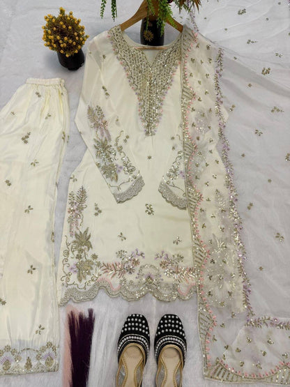 Laksharaa Sarees ARUSHI 2.0 Designer Suit Cream Full Set Display