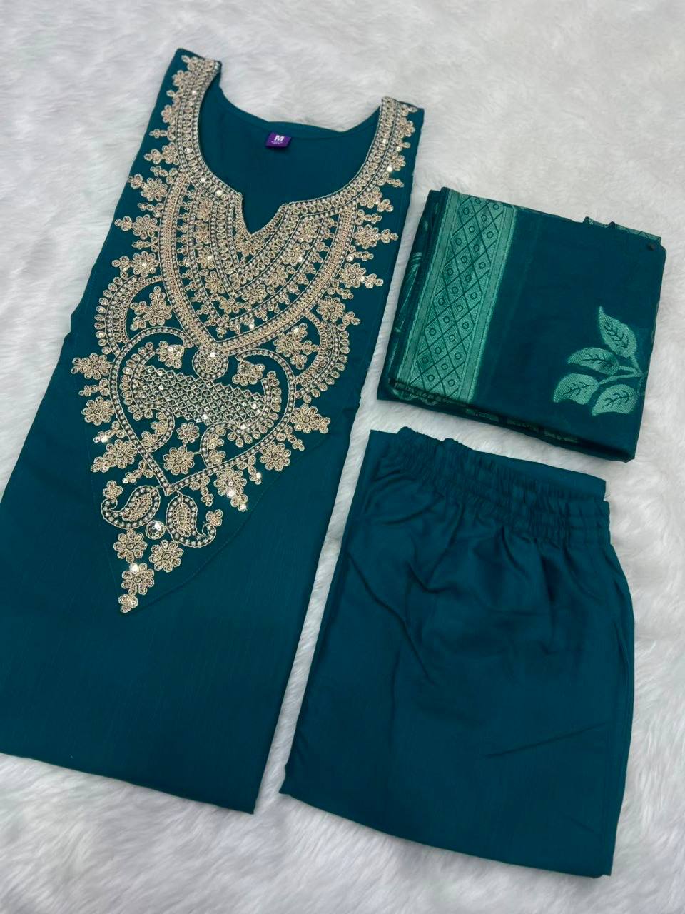 Laksharaa Sarees PATRICIA — cotton blend Kurti set Teal Flat Lay