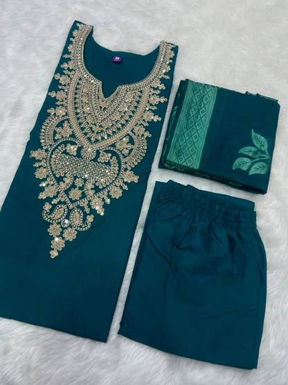 Laksharaa Sarees PATRICIA — cotton blend Kurti set Teal Flat Lay