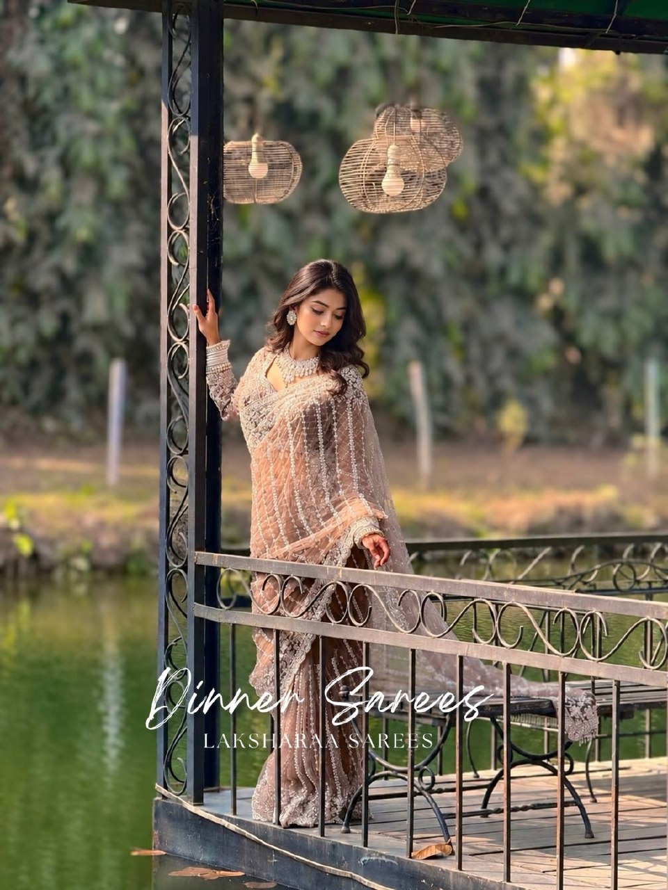 Laksharaa Sarees FREYA — Grand Partywear Saree with Pearl Work Light Brown