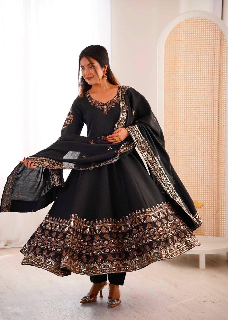 Laksharaa Sarees Black Anarkali Suit Model Posing