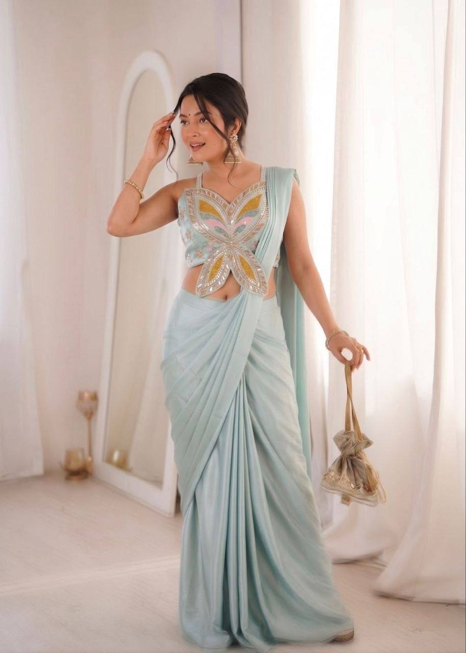 Laksharaa Sarees blue ready to wear saree Aqua Front View