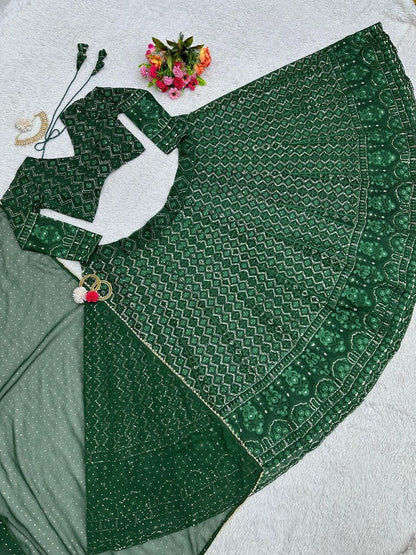 Dark Green Lucknowi Lehenga