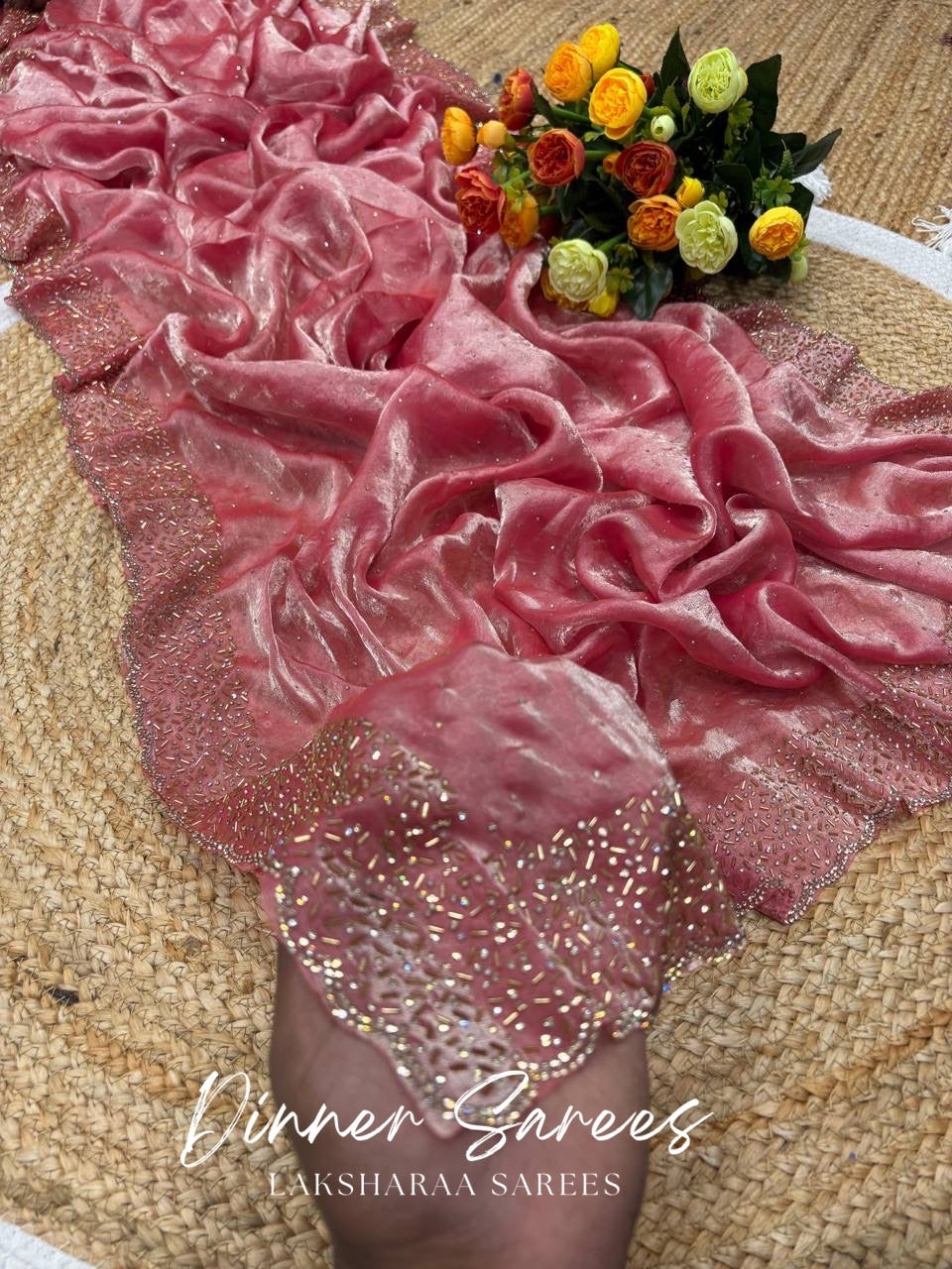 NAYLAA - Space dinner saree with stone border