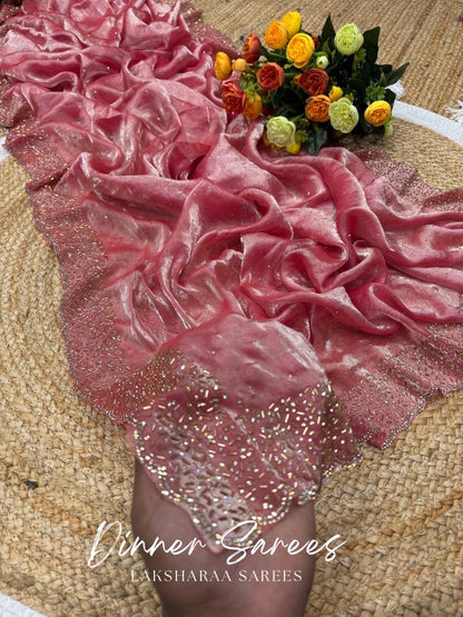 NAYLAA - Space dinner saree with stone border