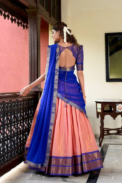 DIVYAA - Kanchi Cotton Silk Half Saree Lehenga