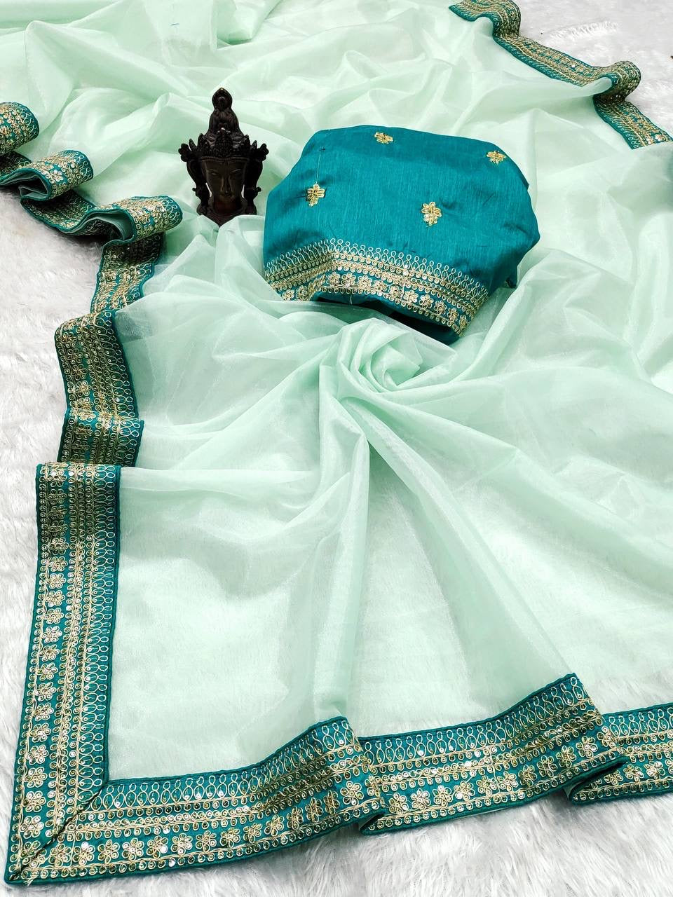 Elana Soft Tissue Organza Saree with Pretty Border