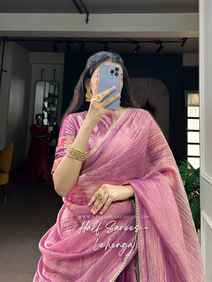 Laksharaa Sarees GEETHA — PINK tissue Zari half saree lehenga Pink