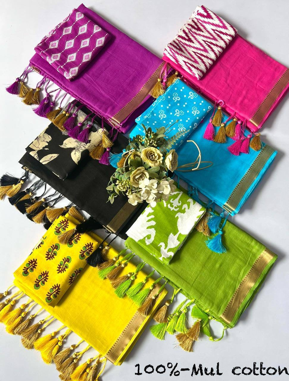 Soft Mul Cotton Saree x Tassel