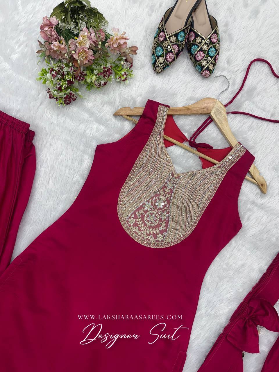 Laksharaa Sarees VARSHI Rani Pink Sharara Suit Top Flat Lay