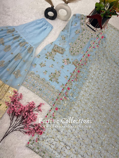 Blue Floral Sharara Suit